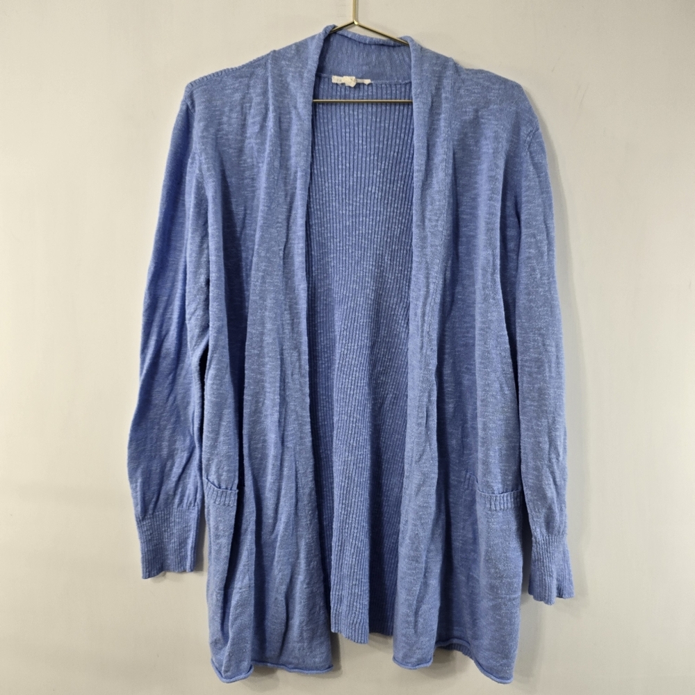 Eileen Fisher Slub Knit Space Dye Open Front Linen Cotton Cardigan Sweater L
